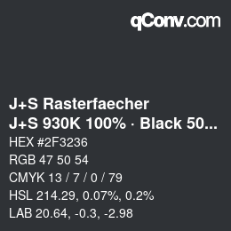 Code couleur: J+S Rasterfaecher - J+S 930K 100% · Black 50% | qconv.com