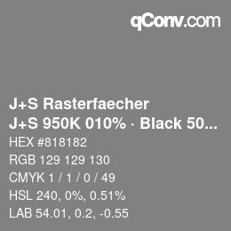 カラーコード: J+S Rasterfaecher - J+S 950K 010% · Black 50% | qconv.com