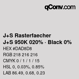 Farbcode: J+S Rasterfaecher - J+S 950K 020% · Black 0% | qconv.com