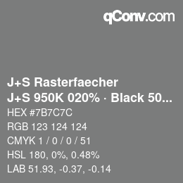Farbcode: J+S Rasterfaecher - J+S 950K 020% · Black 50% | qconv.com