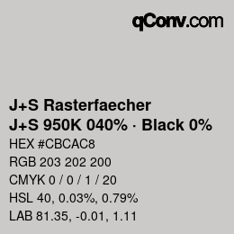 Farbcode: J+S Rasterfaecher - J+S 950K 040% · Black 0% | qconv.com
