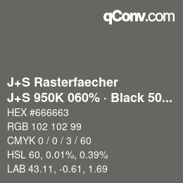 カラーコード: J+S Rasterfaecher - J+S 950K 060% · Black 50% | qconv.com