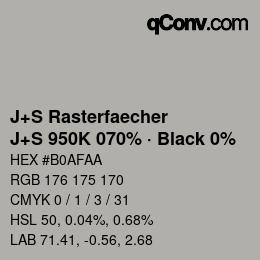 Farbcode: J+S Rasterfaecher - J+S 950K 070% · Black 0% | qconv.com