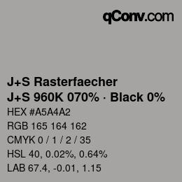 Code couleur: J+S Rasterfaecher - J+S 960K 070% · Black 0% | qconv.com