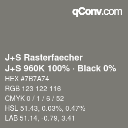 Color code: J+S Rasterfaecher - J+S 960K 100% · Black 0% | qconv.com