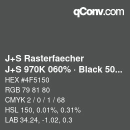 Farbcode: J+S Rasterfaecher - J+S 970K 060% · Black 50% | qconv.com