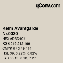 颜色代码: Keim Avantgarde - Nr.0030 | qconv.com