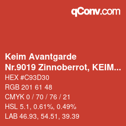 Code couleur: Keim Avantgarde - Nr.9019 Zinnoberrot, KEIM Optil Monochromton | qconv.com