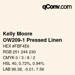 颜色代码: Kelly Moore - OW209-1 Pressed Linen | qconv.com