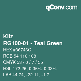 Color code: Kilz - RG100-01 - Teal Green | qconv.com