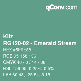 Color code: Kilz - RG120-02 - Emerald Stream | qconv.com