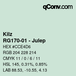 Color code: Kilz - RG170-01 - Julep | qconv.com