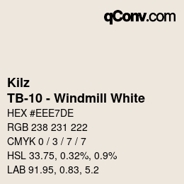 Color code: Kilz - TB-10 - Windmill White | qconv.com