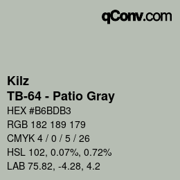 Color code: Kilz - TB-64 - Patio Gray | qconv.com