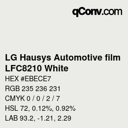 颜色代码: LG Hausys Automotive film - LFC8210 White | qconv.com