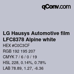 颜色代码: LG Hausys Automotive film - LFC8378 Alpine white | qconv.com