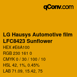 颜色代码: LG Hausys Automotive film - LFC8423 Sunflower | qconv.com