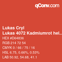 Código de color: Lukas Cryl - Lukas 4072 Kadmiumrot hell | qconv.com