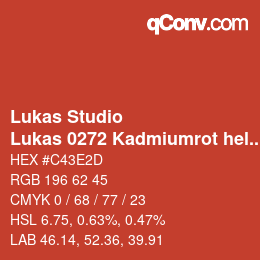 Code couleur: Lukas Studio - Lukas 0272 Kadmiumrot hell | qconv.com