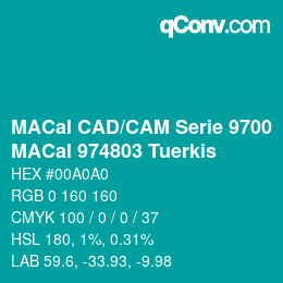 カラーコード: MACal CAD/CAM Serie 9700 - MACal 974803 Tuerkis | qconv.com