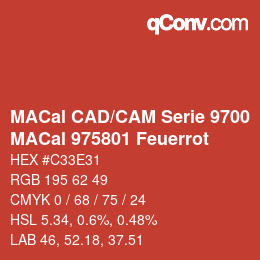 Código de color: MACal CAD/CAM Serie 9700 - MACal 975801 Feuerrot | qconv.com