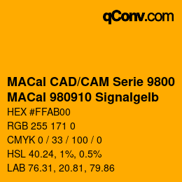 Farbcode: MACal CAD/CAM Serie 9800 - MACal 980910 Signalgelb | qconv.com