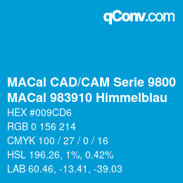 カラーコード: MACal CAD/CAM Serie 9800 - MACal 983910 Himmelblau | qconv.com