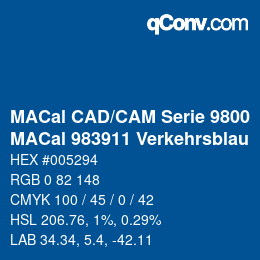 カラーコード: MACal CAD/CAM Serie 9800 - MACal 983911 Verkehrsblau | qconv.com