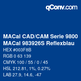 颜色代码: MACal CAD/CAM Serie 9800 - MACal 983926S Reflexblau | qconv.com