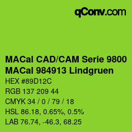 Código de color: MACal CAD/CAM Serie 9800 - MACal 984913 Lindgruen | qconv.com