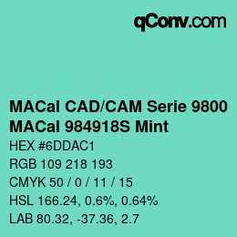 Código de color: MACal CAD/CAM Serie 9800 - MACal 984918S Mint | qconv.com