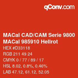カラーコード: MACal CAD/CAM Serie 9800 - MACal 985910 Hellrot | qconv.com