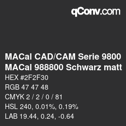 Farbcode: MACal CAD/CAM Serie 9800 - MACal 988800 Schwarz matt | qconv.com