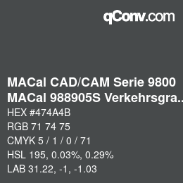 Código de color: MACal CAD/CAM Serie 9800 - MACal 988905S Verkehrsgrau | qconv.com