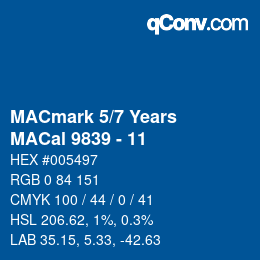 カラーコード: MACmark 5/7 Years - MACal 9839 - 11 | qconv.com