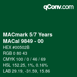 カラーコード: MACmark 5/7 Years - MACal 9849 - 00 | qconv.com