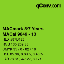 Código de color: MACmark 5/7 Years - MACal 9849 - 13 | qconv.com