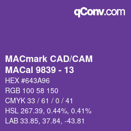 カラーコード: MACmark CAD/CAM - MACal 9839 - 13 | qconv.com