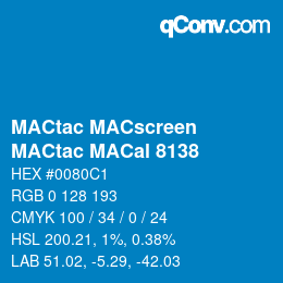 颜色代码: MACtac MACscreen - MACtac MACal 8138 | qconv.com