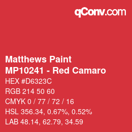 Color code: Matthews Paint - MP10241 - Red Camaro | qconv.com