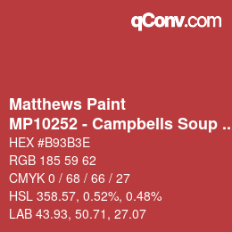 Color code: Matthews Paint - MP10252 - Campbells Soup Red | qconv.com