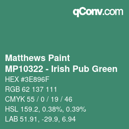 Color code: Matthews Paint - MP10322 - Irish Pub Green | qconv.com