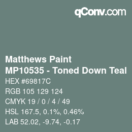 Código de color: Matthews Paint - MP10535 - Toned Down Teal | qconv.com