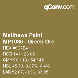 Código de color: Matthews Paint - MP1086 - Green Ore | qconv.com