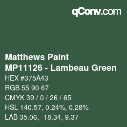 カラーコード: Matthews Paint - MP11126 - Lambeau Green | qconv.com