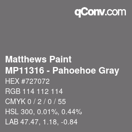 Code couleur: Matthews Paint - MP11316 - Pahoehoe Gray | qconv.com
