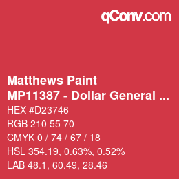 Código de color: Matthews Paint - MP11387 - Dollar General Red | qconv.com