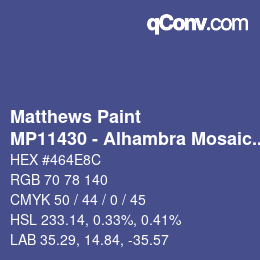 カラーコード: Matthews Paint - MP11430 - Alhambra Mosaic Blue | qconv.com