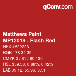 Color code: Matthews Paint - MP12019 - Flash Red | qconv.com