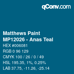 Code couleur: Matthews Paint - MP12026 - Anas Teal | qconv.com